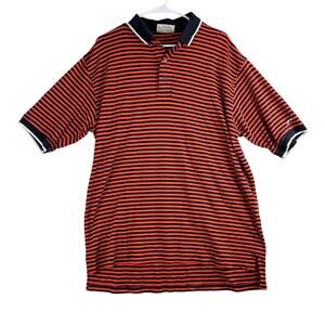 Slazenger Short Sleeve Polo Shirt Mens Large Orange Navy Blue Stripe Golf Casual